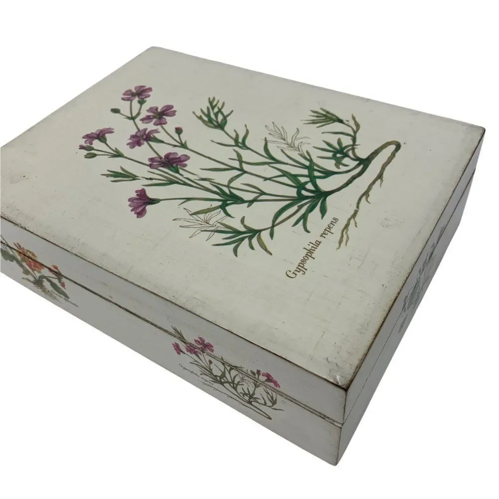 Womens Jewelry Box Trinket Mirror Folding Wild Flowers Vintage Italy 0745